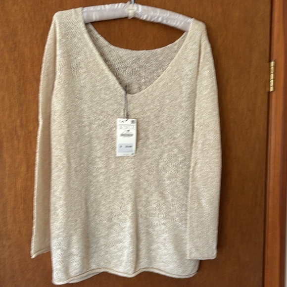 New Zara top. Slightly sheer with a sheen. V in back. Loose fit, size large. - Picture 3 of 4
